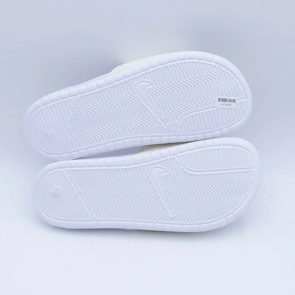 NEW Nike Benassi JDI Swoosh Slide Sandals 343881-102 White/Silver - Picture 6 of 8
